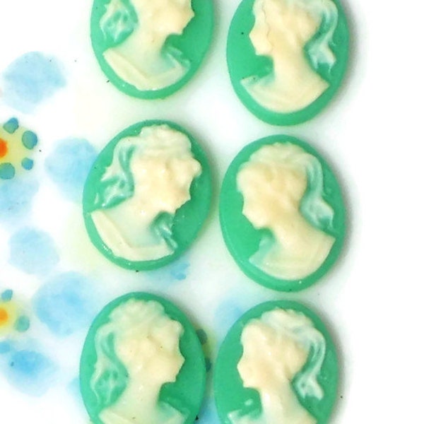 Vintage Cameos Cabochons Lot Victorian Green Ivory 10x8mm NOS Cameo L&R.