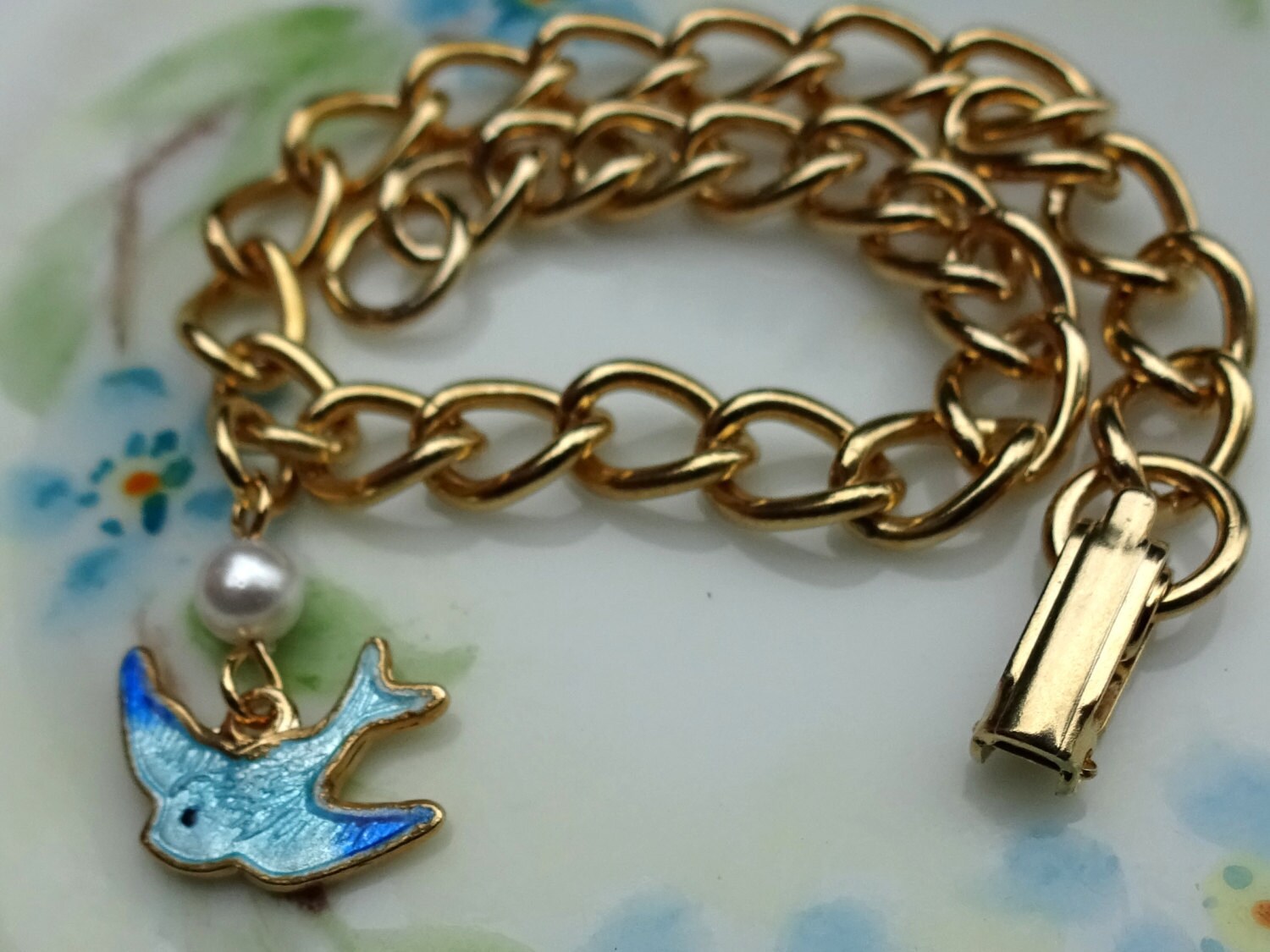 Sarah Coventry Charm Bracelet, Vintage Enamel Bracelet, Blue
