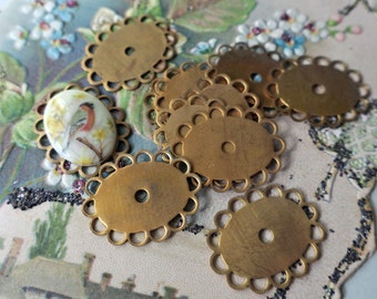 18x13mm Vintage Settings Connectors Antique Brass Oval Cabochon Lace loops NOS Victorian, #696M