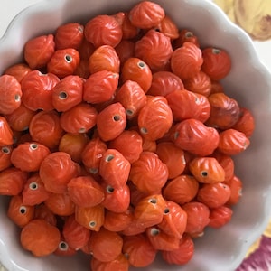 8mm, Vintage Glass Beads, Orange, Ribbed glass Beads