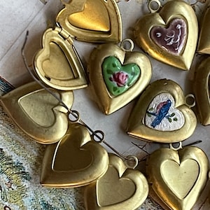 Vintage Heart Lockets, Enamel Locket, gift for Her, Guilloche Locket, Vintage lockets, Valentines day lockets, jewelry making supplies