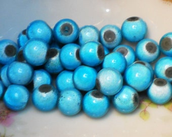 Vintage Beads Glass Blue Destash 9mm Jewelry Making Lot NOS Robin Eggs Florescent. #1169