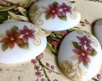 2pc, Violet Cabochons, floral cabochons, 22x30, Amethyst Flowers, Cottagecore jewelry making supplies, French Style, glass cabochons