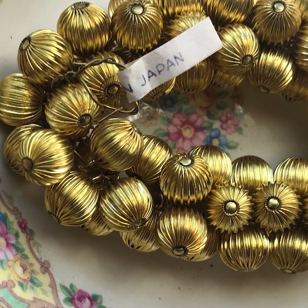 Vintage brass Corrugated Beads, 12x8