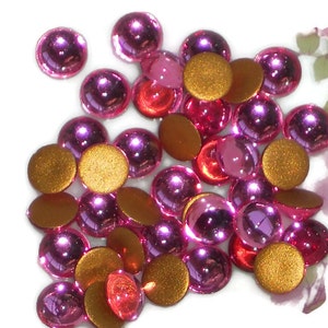 Vintage Glass Cabochons,Pink Rose cabochons,6mm cabochons,Round rHinestones,NOS cabochons,vintage findings,Flat Back Gold Foil #1167D