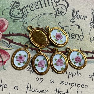 Vintage Enamel Charms, Rose charms, Enamel charms, Dolled up charms, Victorian charms, vintage adornments NOS, Cottagecore charms image 4