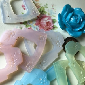 Vintage Glass Frame Beads, Shabby Chic Glass Frames, Japan Beads, Pastel Glass Jewelry Findings, Glass Connectors, Pressed Glass, image 7