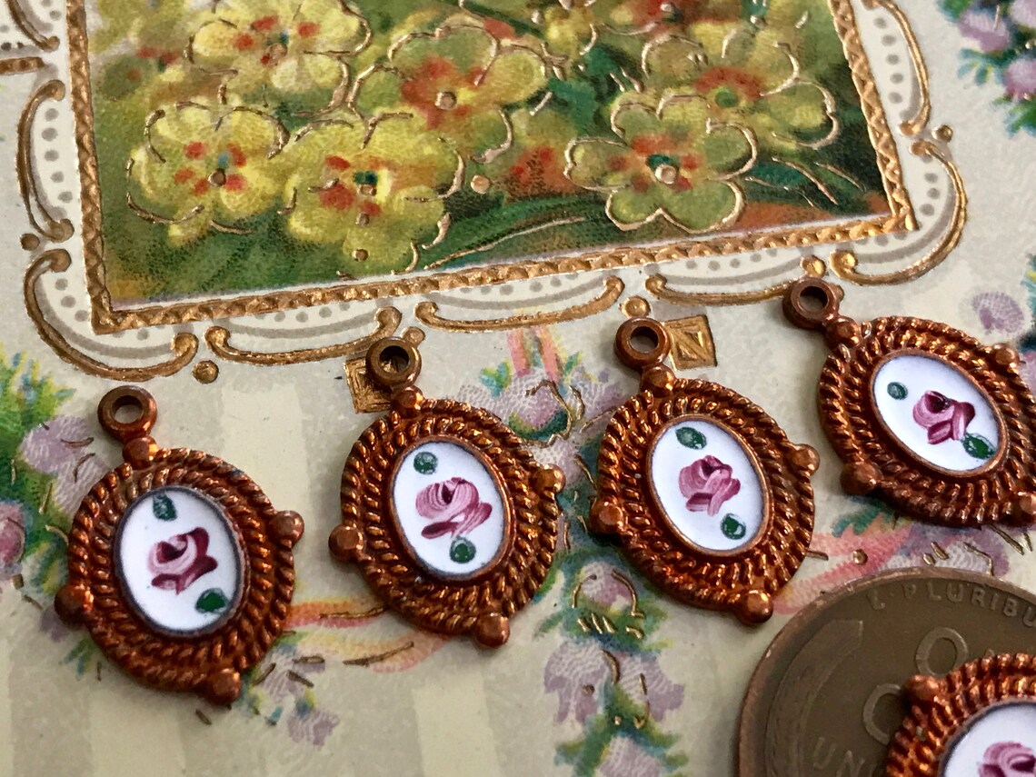 4 Vintage Victorian Enamel Charms Guilloche charmsEnamel Etsy