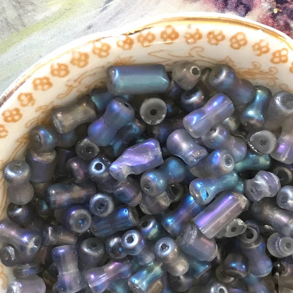 30 Vintage Czech Glass Beads, Matte blue Lumi beads, Amethyst Beads, bits and pieces, Destash, Salvaged Beads, Bead Soup, Rainbow #B131BB