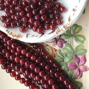 4mm Beads, Vintage Glass Beads, Bulk Beads, Cherry Red Beads, Garnet Beads, Spacer Beads, Handmade Beads,  Victorian