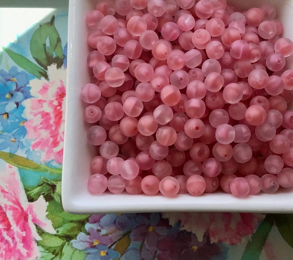 6mm beads, Frosted Pink, glass, shabby chic