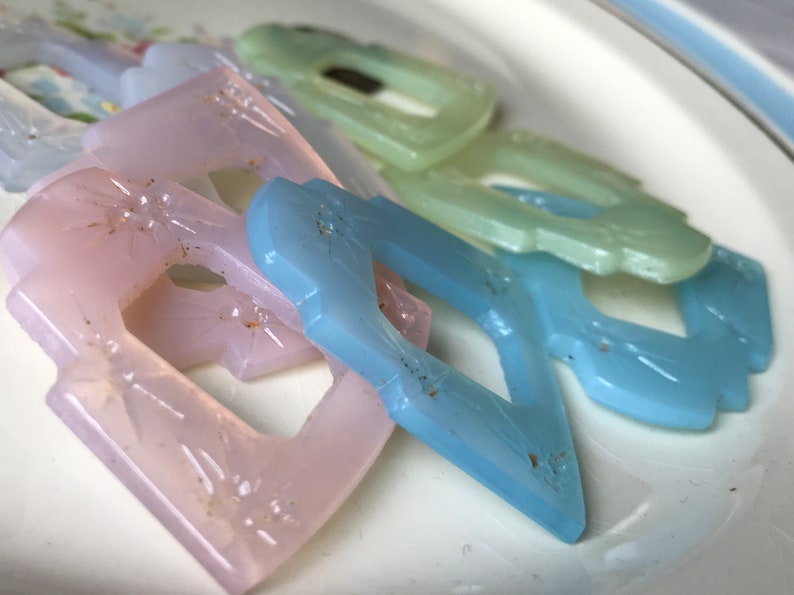 Vintage Glass Frame Beads, Shabby Chic Glass Frames, Japan Beads, Pastel Glass Jewelry Findings, Glass Connectors, Pressed Glass, image 3