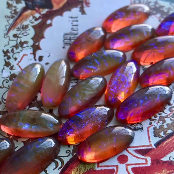 Mexican Dragons breath Cabochons, - fire polished cabochons - opal Glass 16x7 - Oval Cabochons