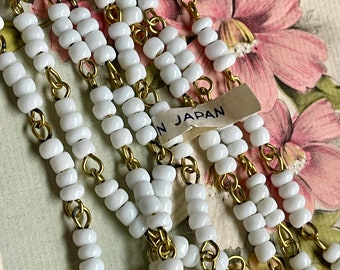 White Beaded Chain, Vintage, 18", Made in Japan