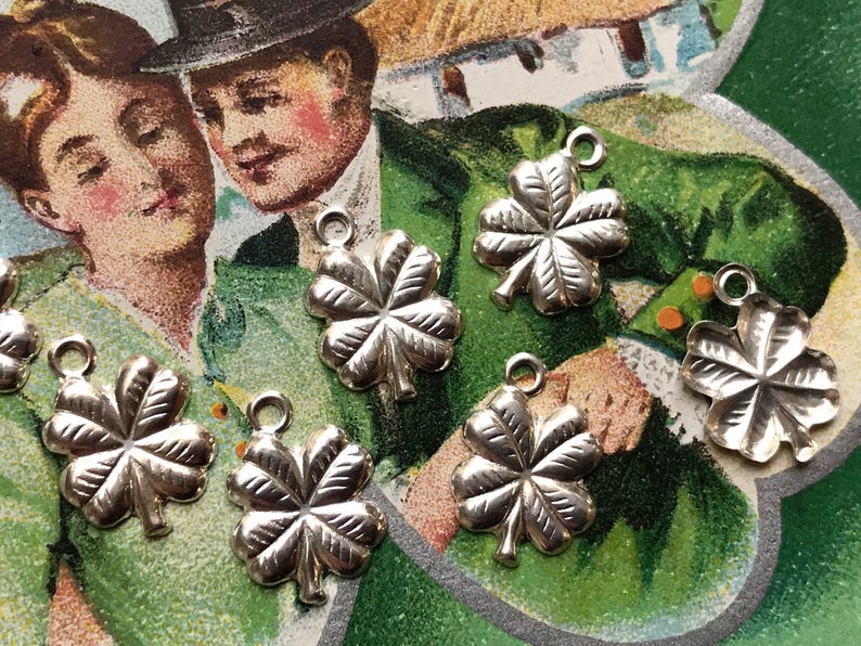 2 Sterling 4 leaf clover Charms, Vintage four leaf clover Charms, St Patricks day charms, Irish Charms, Clover Charms, Sterling Charms 515L image 3