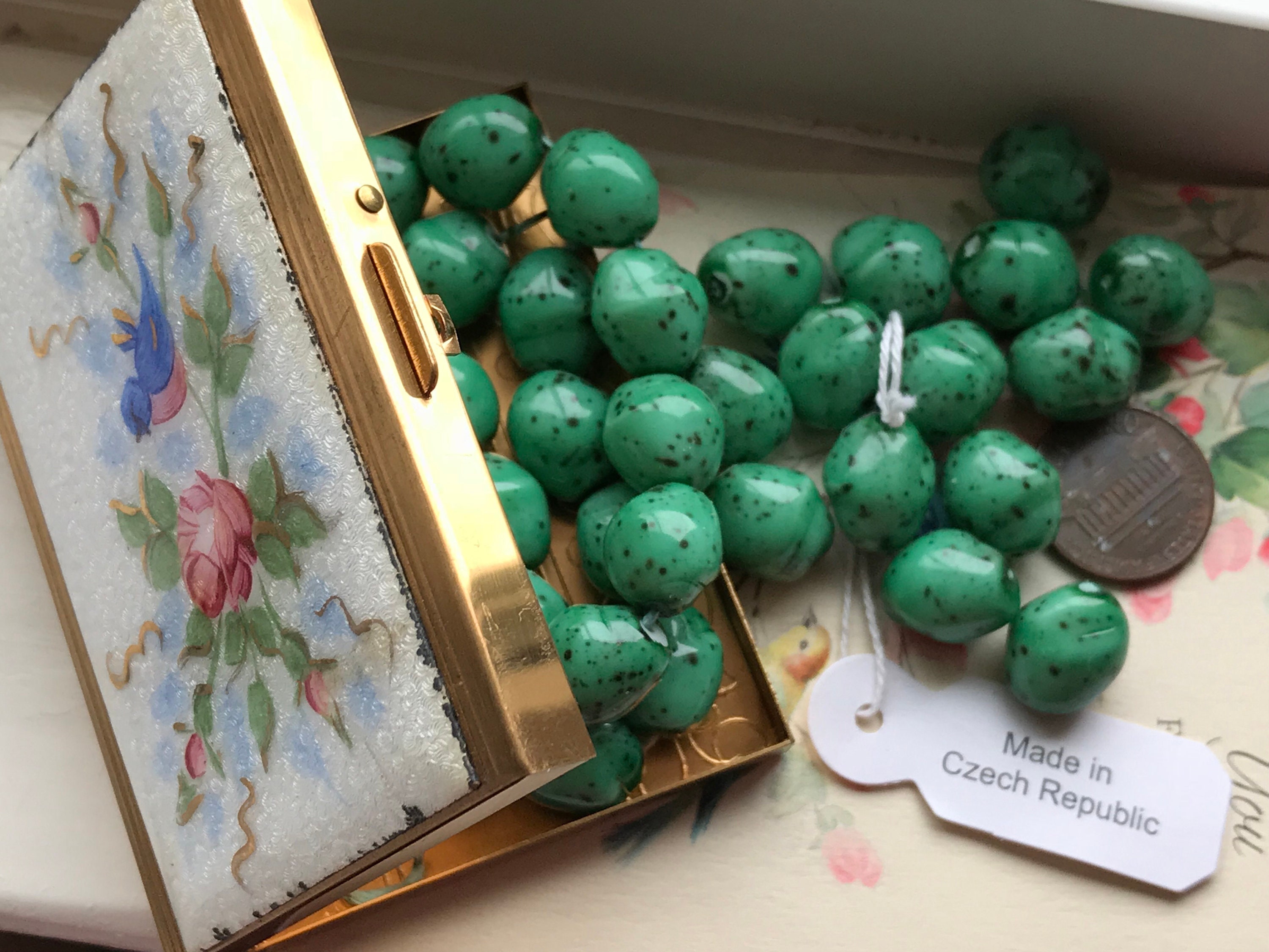 Vintage Glass Beads, Speckled Bird Egg Beads, Czech Beads, Art