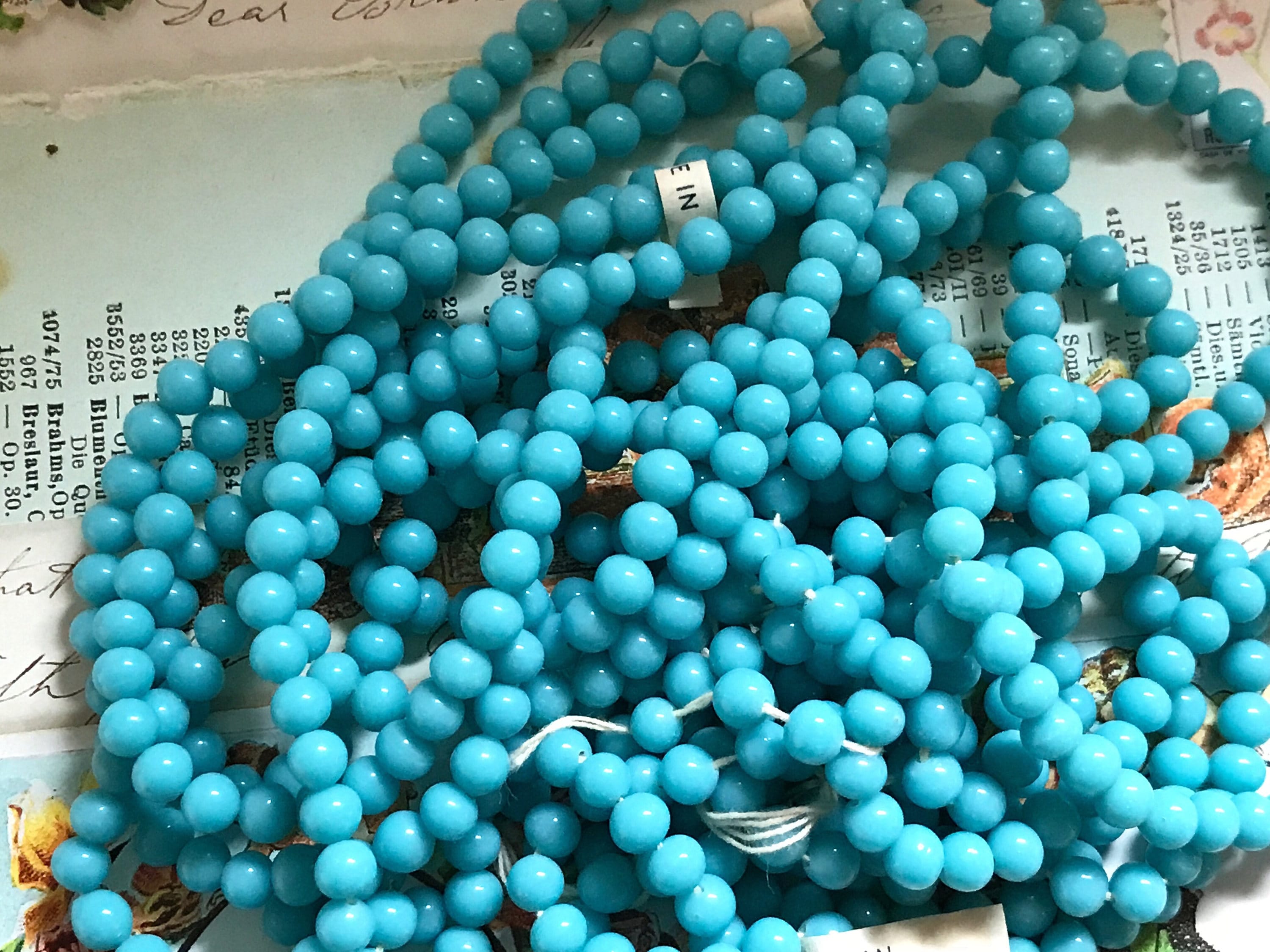 Vintage Cherry Brand, Miriam Haskell Glass Beads 6mm, Japan Turquoise, 25pcs, Cottagecore jewelry supplies, vintage findings