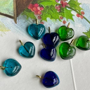Vintage Glass Heart Drops, 10mm, Embedded Brass loop