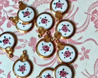 2 Vintage Guilloche Charms, Enameled Charms