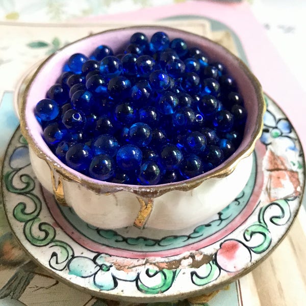 Antique 5mm Half Drilled Balls,Vintage Sapphire Beads,Capri Blue beads, Glass Eyes, Solid Eyes,Marbles, German,Belgard & Frank