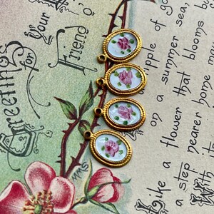 Vintage Enamel Charms, Rose charms, Enamel charms, Dolled up charms, Victorian charms, vintage adornments NOS, Cottagecore charms image 7