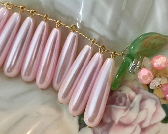 PEARL DROPS, Shabby Chic Charms, Vintage Beads Dangles Drops Teardrop Pearl Japan, long pink pearls, Cottagecore jewelry making supplies