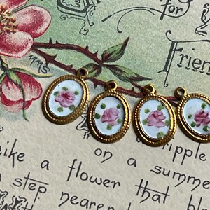 Vintage Enamel Charms, Rose charms, Enamel charms, Dolled up charms, Victorian charms, vintage adornments NOS, Cottagecore charms image 5