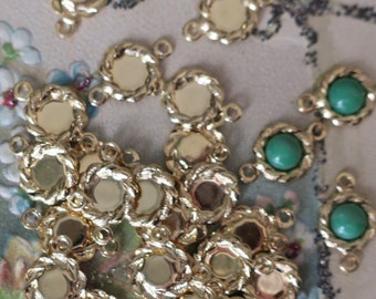 Round Connectors,Vintage Brass Settings,Gold plated settings, 5mm settings,two loops,vintage settings,Cabochon Findings