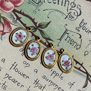 Vintage Enamel Charms, Rose charms, Enamel charms, Dolled up charms, Victorian charms, vintage adornments NOS, Cottagecore charms image 8