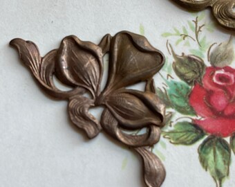 Miriam Haskell brass Stamping, 1 3/4",  VINTAGE, floral motif