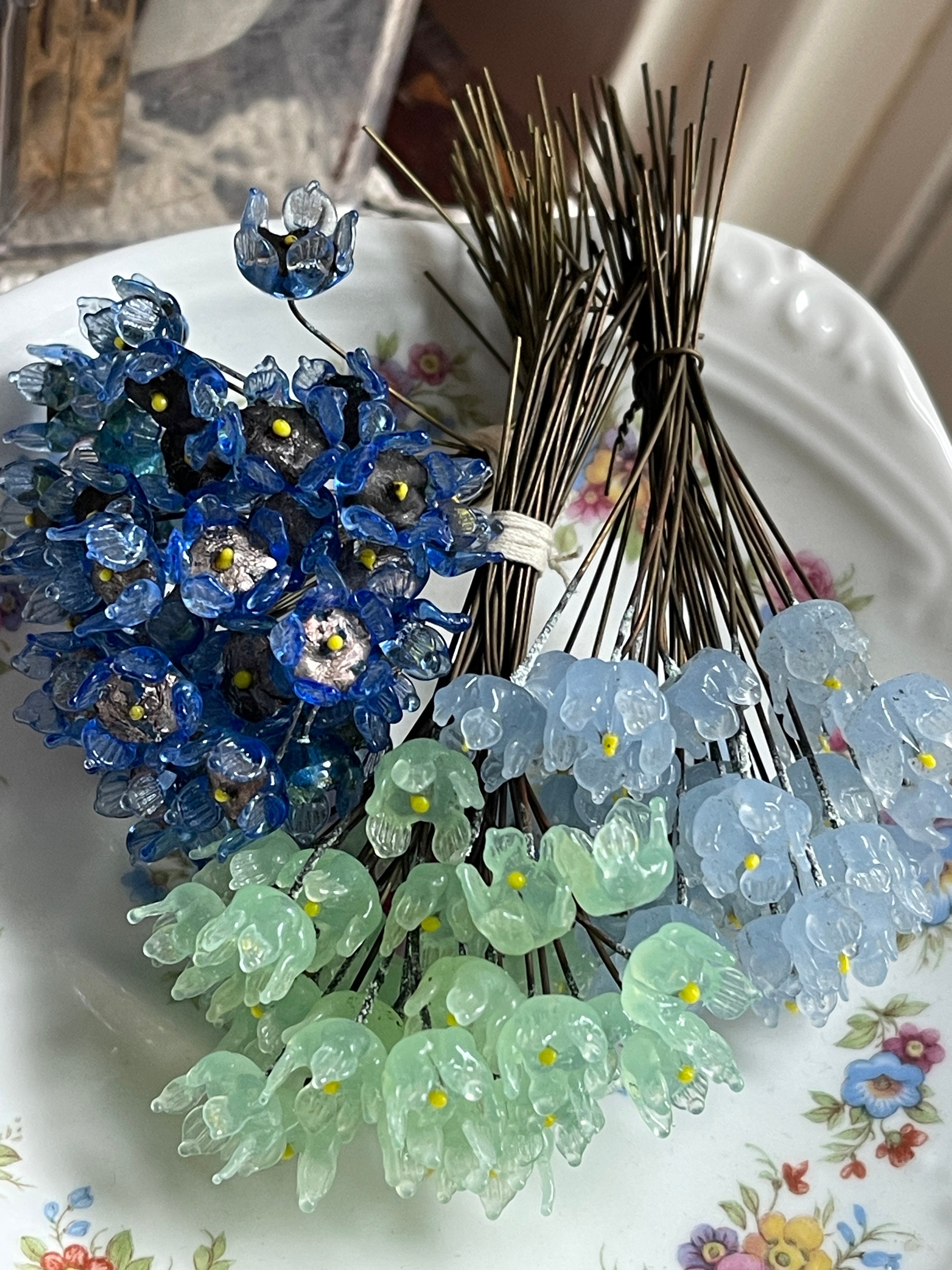 Vintage Flower Stamen, Tiara Glass Flower Stems, Flower Headpins