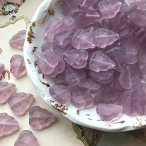 Vintage amethyst Leaf Beads Leaves Czech Glass Czech Pressed Rare Drops  #B167C