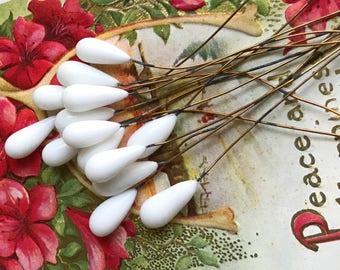 Miriam Haskell wired Picks, Pistils, Milk White, Wired Beads, glass Headpins, vintage headpins, vintage head pins