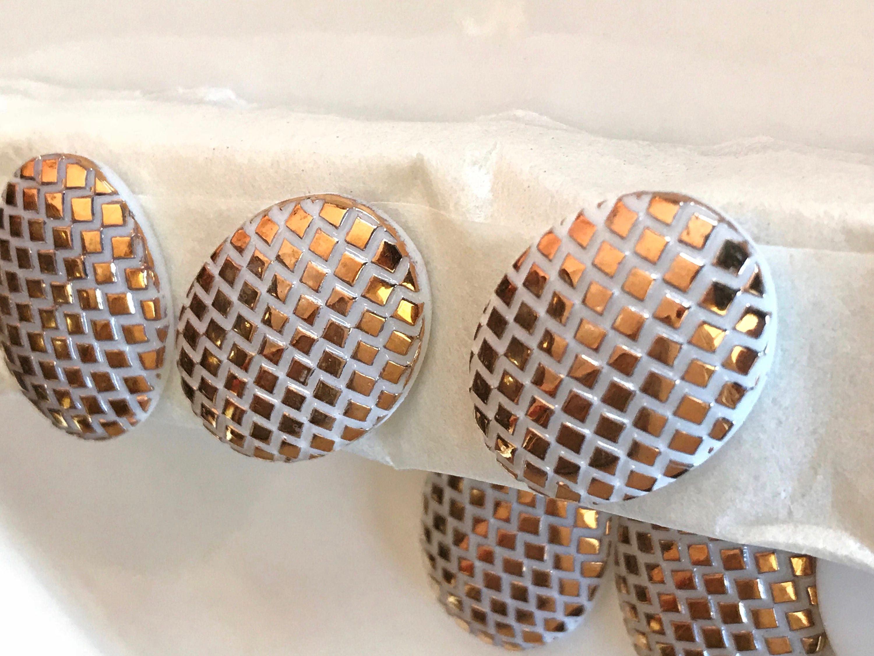 Geometric Cabochons, Minimalist, Vintage Oval Glass, Gold and White ...