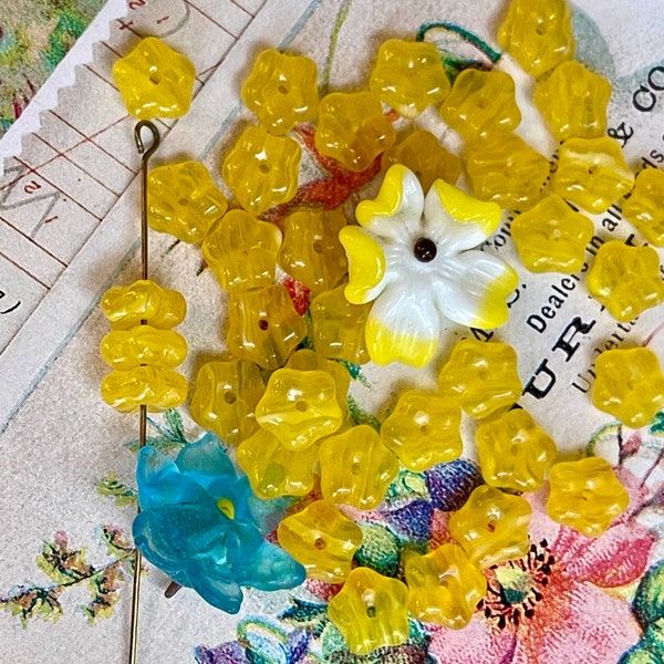 Yellow Flower Beads, spacer beads, 3x7mm