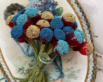Vintage Peps, berry pips, Millinery Stamens, Mid century Buds, Wired Ballotini Stamens, Vintage Millinery, Floral Millinery, made in Japan