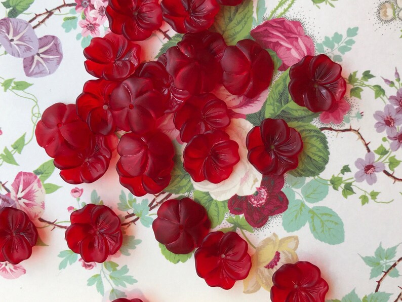 Vintage Flower Beads Lucite Flowers14mm CabochonsRed Posey Etsy