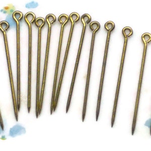 Vintage Eye Pins EyePins Backs Brooch Findings Raw Brass Pointed Sharp, connector pins