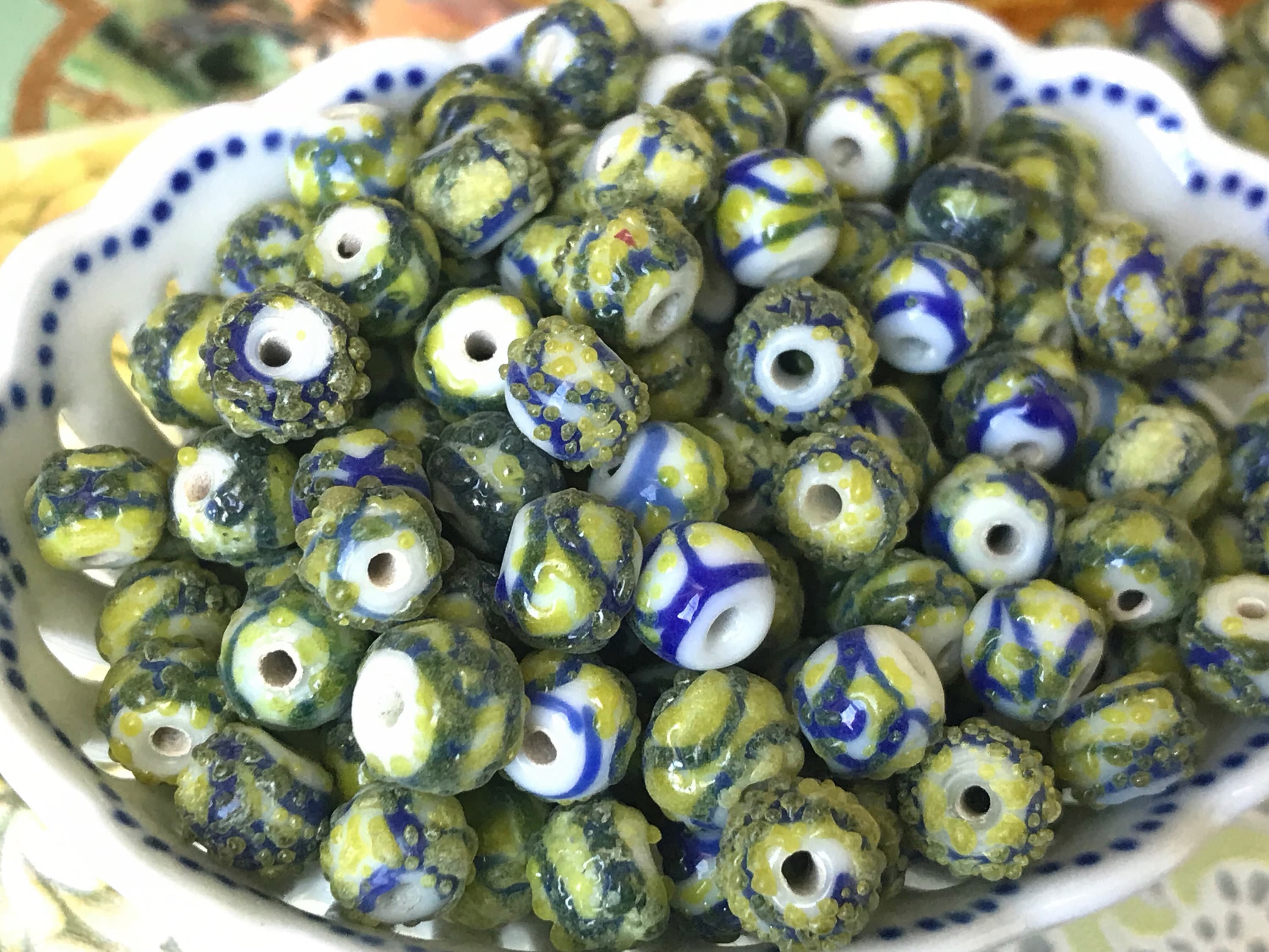 ヴィンテージ シュガー ビーズ、6 mm、アート ガラス ビーズ、芸術的な