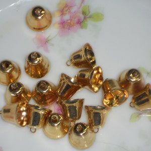 8 Vintage Bells Charms Bell Findings Components Brass 9mm Connectors NOS. 1180 image 3