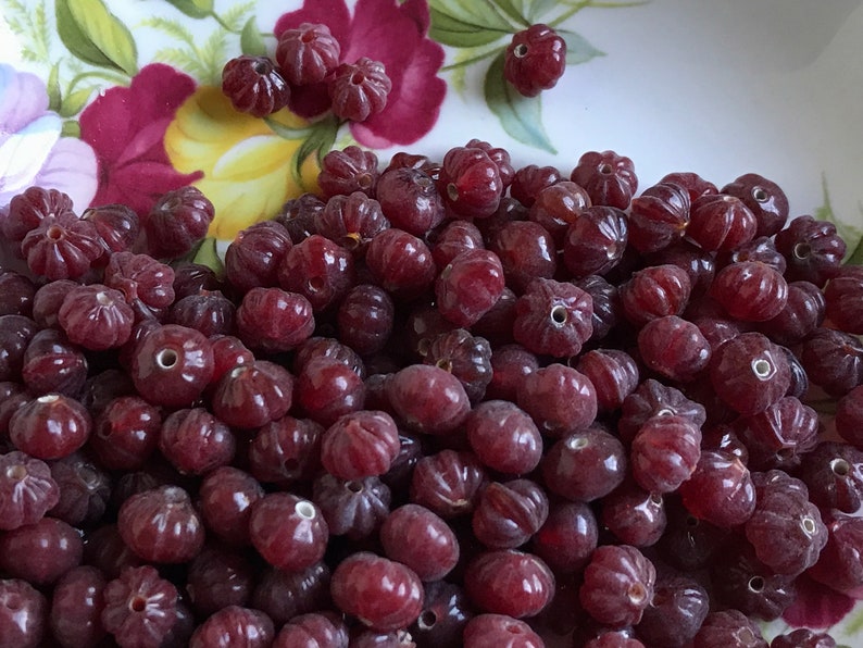 Vintage Burgundy Beads Red Glass Beads Turbine Beads Ribbed Etsy
