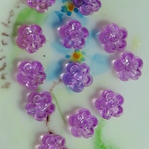 Vintage Beads, Flowers beads, Purple Violet Floral 6x3mm image 4
