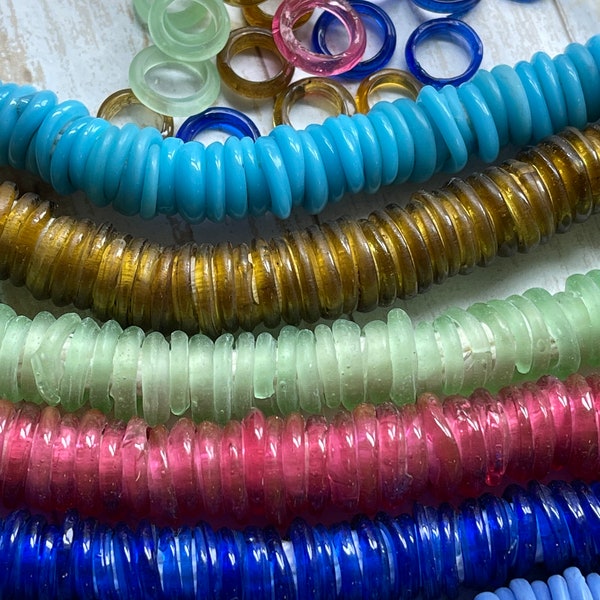 Glass hoop Beads, Donut Beads, Glass Rings, 11mm, 12mm, 13mm, 8pcs