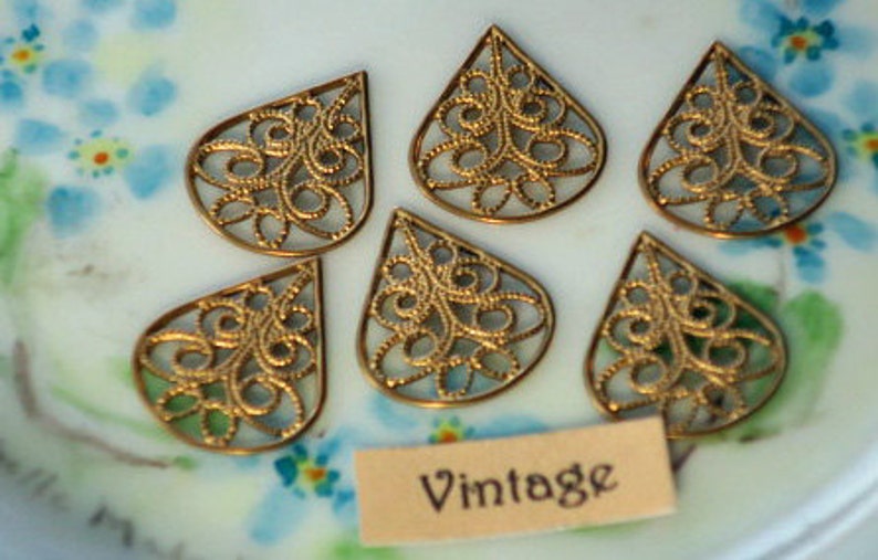 Vintage Filigree Findings Teardrop Victorian Base Settings Antique Brass 831WR boho