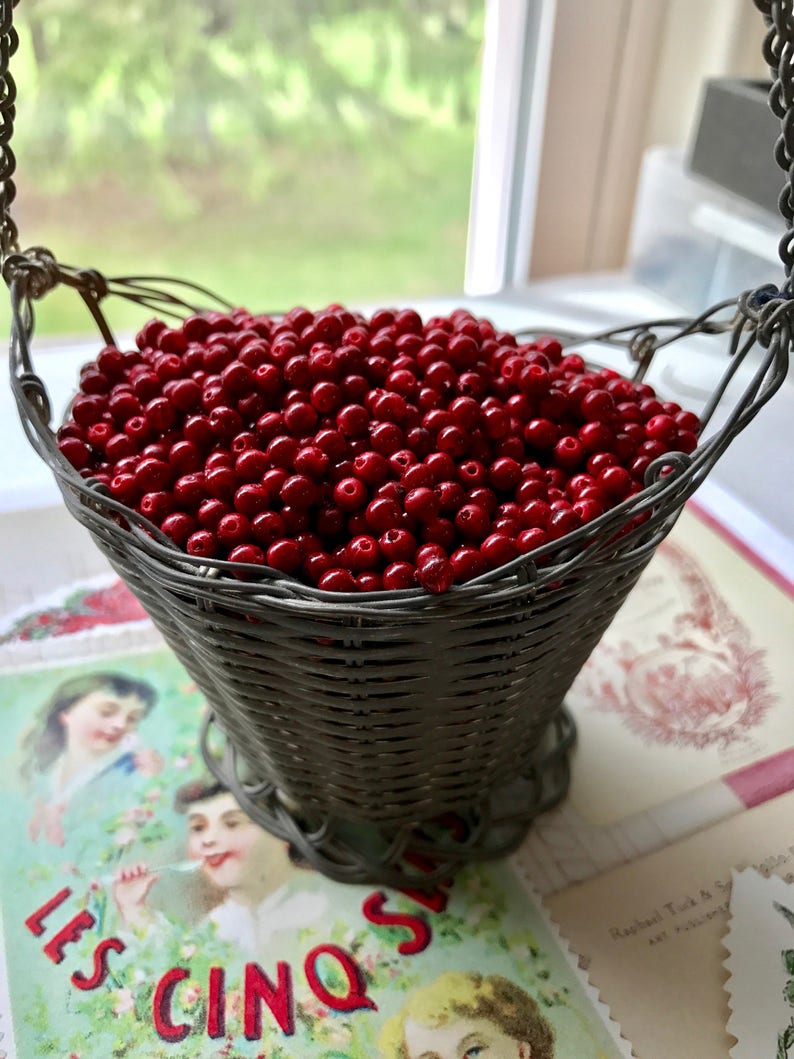 50pcs Cranberry Beads, 4mm, Red Beads, VINTAGE, Acrylic image 1