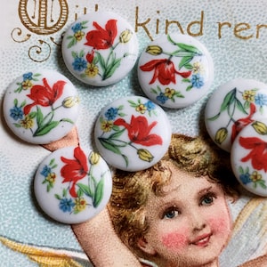 10mm Rose Cabochons, glass flower cabochons, Red Roses, Cottagecore Jewelry Supplies, floral cabochons, round cabochons, art glass, VINTAGE