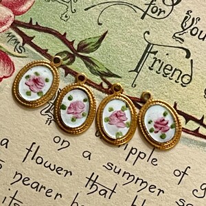 Vintage Enamel Charms, Rose charms, Enamel charms, Dolled up charms, Victorian charms, vintage adornments NOS, Cottagecore charms image 6