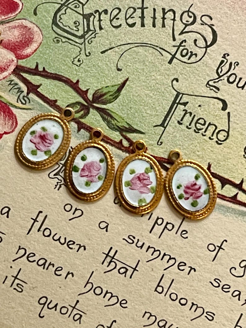 Vintage Enamel Charms, Rose charms, Enamel charms, Dolled up charms, Victorian charms, vintage adornments NOS, Cottagecore charms image 6