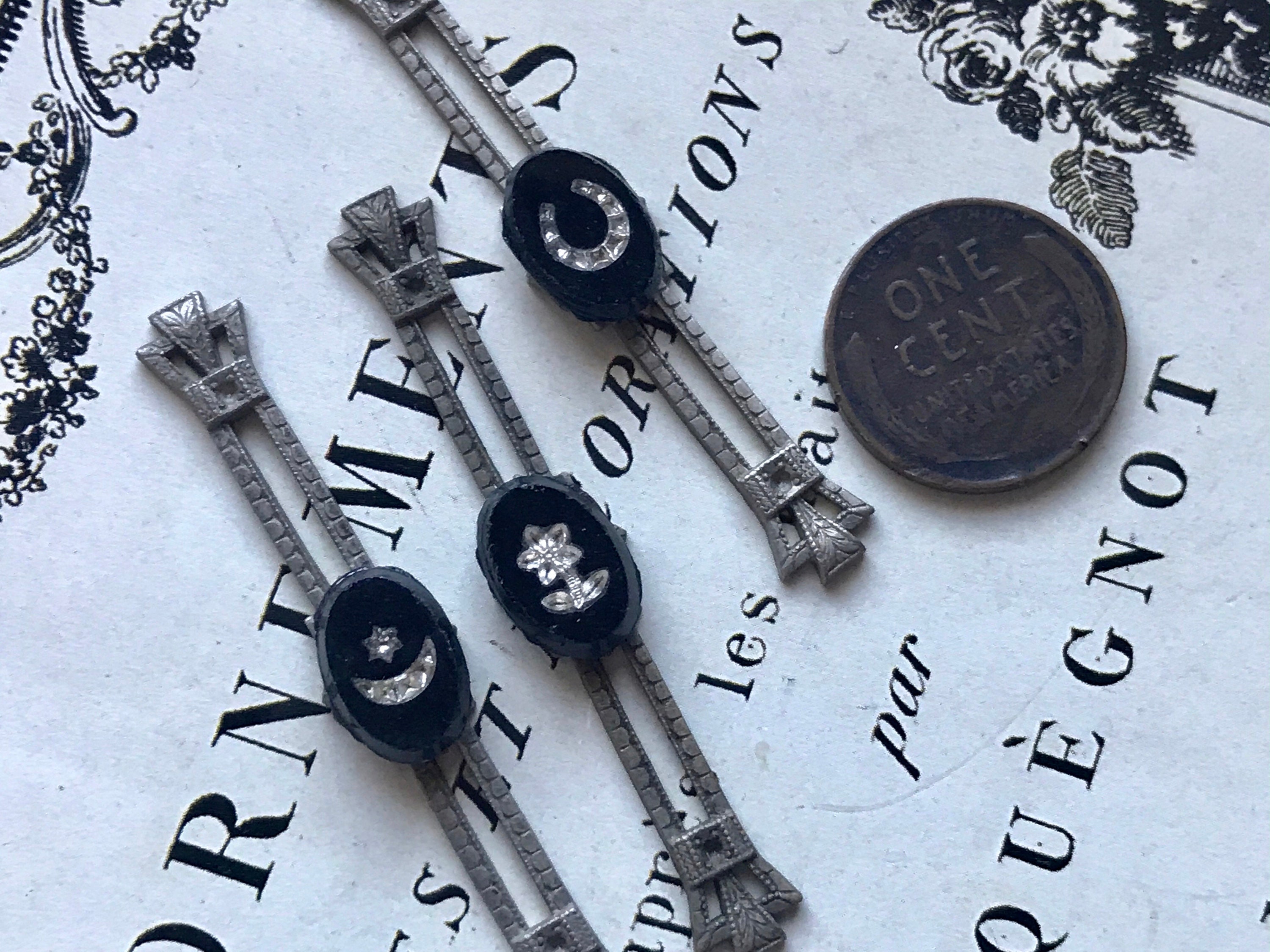 Vintage Marcasite Cabochons, 12x8, Star Moon, Flowers Vintage Marcasite Cabochons, 12x8, Star Moon, Flowers