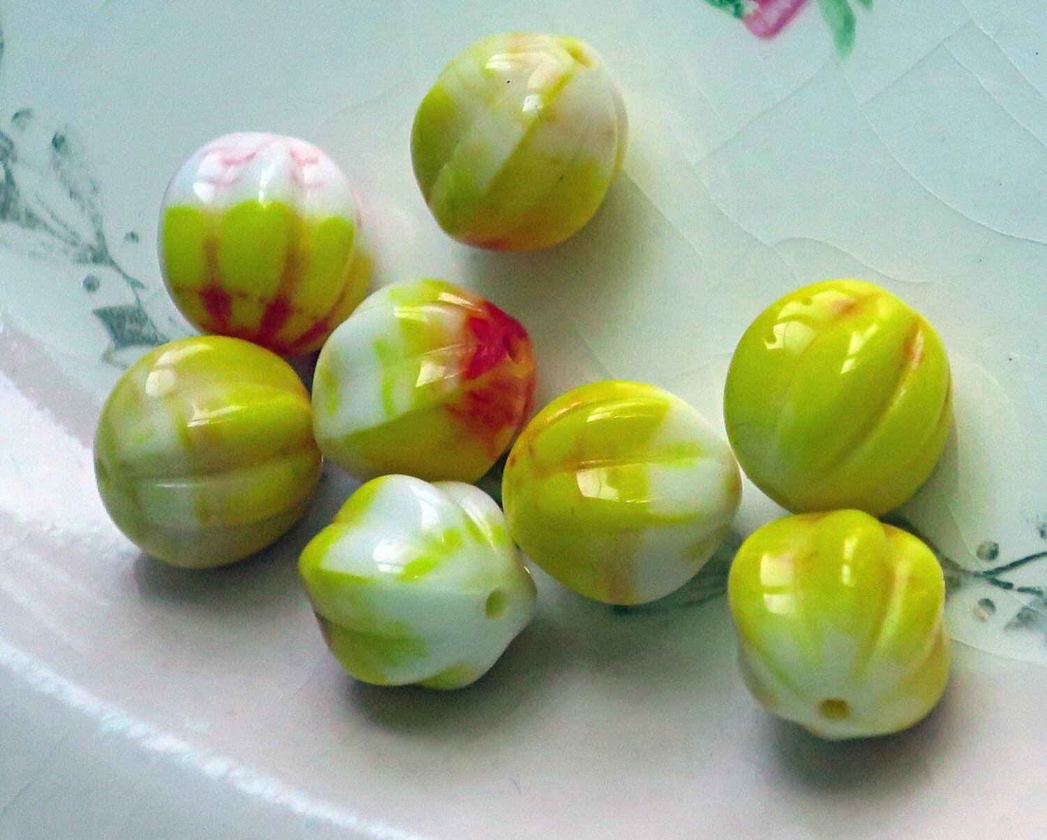 Vintage glass BeadsYellow glass beads Pressed Glass Etsy